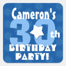30th Birthday Party Blue Stars Custom Name V12A