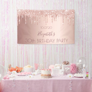 30th birthday party blush rose gold glitter drips banner