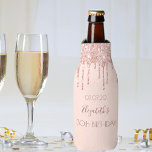 30th birthday party blush rose gold glitter drips bottle cooler<br><div class="desc">A cooler for a girly and glamourous 30th birthday party with the girls. A faux rose gold, pink background with an elegant faux rose gold glitter drips, paint drip look. The name is written in dark rose gold colour with a modern hand lettered style script. Template for name, age 30...</div>