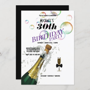 30th Birthday Party Champagne Bottle & Glass  Invitation