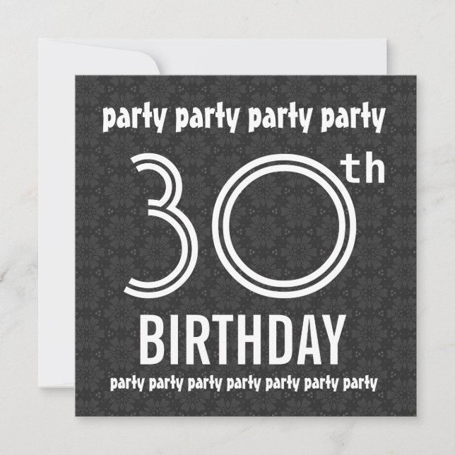 30th Birthday Party Charcoal Stars and White W1491 Invitation (Front)