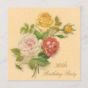 30th Birthday Party Chic Vintage Roses Invitation