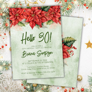 30th Birthday Party Christmas Poinsettia Invitation