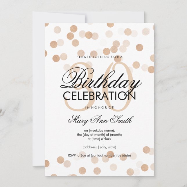 30th Birthday Party Copper Foil Glitter Lights Invitation (Front)