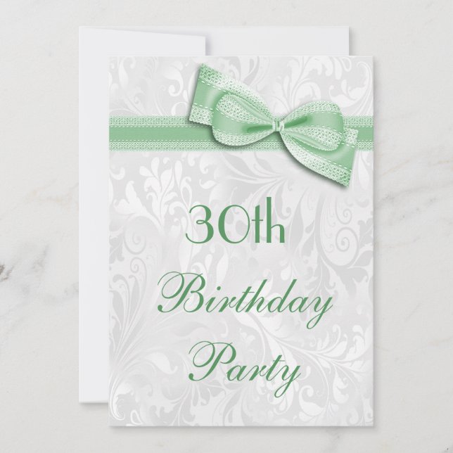 30th Birthday Party Damask and Faux Bow Invitation (Front)