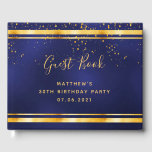 30th Birthday Party dark blue gold confetti Guest Book<br><div class="desc">A 30th Birthday Party Guest Book for him,  boy,  guy in dark blue,  navy blue background. The blue colour is uneven.  With a faux gold frame and golden confetti sprinkle,  golden coloured letters.
Spine: add your own text.</div>