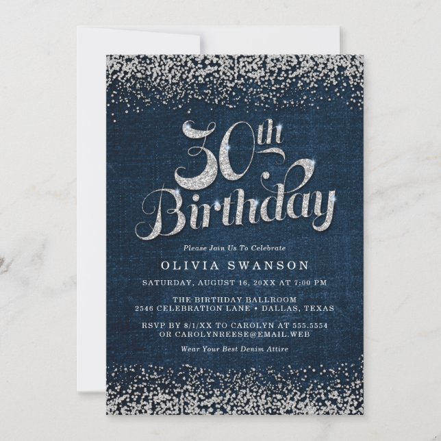 30th Birthday Party Denim & Diamonds Invitation (Front)