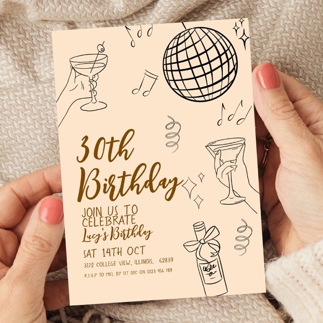 30th Birthday Party Disco Ball and Cocktails Invitation (Creator Uploaded)