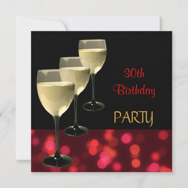 30th Birthday Party Drinks Glasses Black Red Invitation (Front)