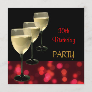 30th Birthday Party Drinks Glasses Black Red Invitation