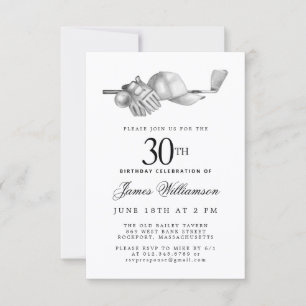 30th Birthday Party Elegant Black White Golf Invitation