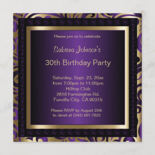 30th Birthday Party   Elegant Purple & Gold Invitation