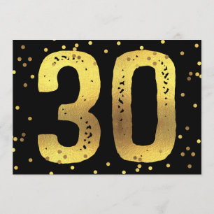 30th Birthday Party Faux Gold Foil Confetti Black Invitation