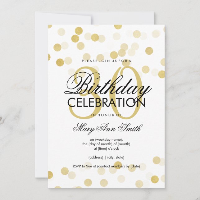 30th Birthday Party Faux Gold Foil Glitter Lights Invitation (Front)