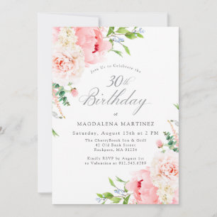30th Birthday Party Feminine Pink Roses Floral Inv Invitation