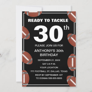 30th Birthday Party Football Black Dad Sport Invitation