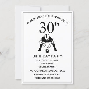 30th Birthday Party Football Black Dad Sport Invitation