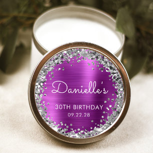 30th Birthday Party Fuchsia Pink Silver Glitter Classic Round Sticker
