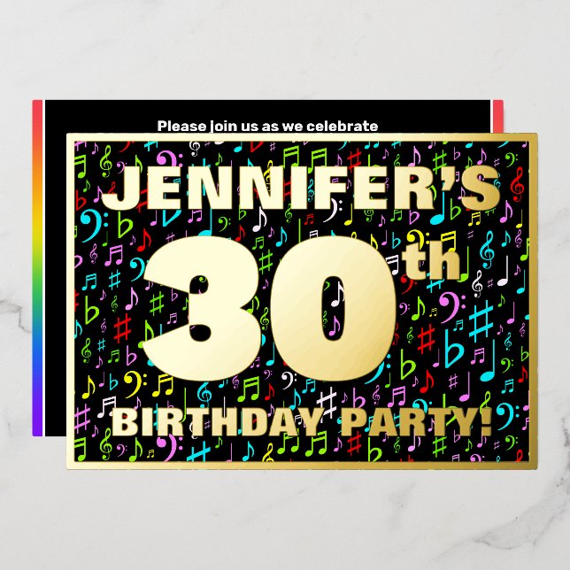 30th Birthday Party — Fun, Colourful Music Symbols (Front/Back)