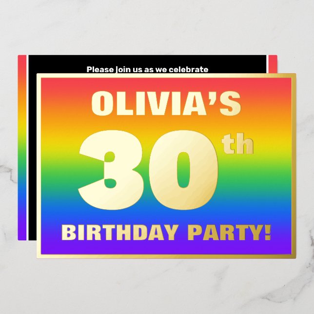 30th Birthday Party: Fun, Colourful Rainbow Patter (Front/Back)