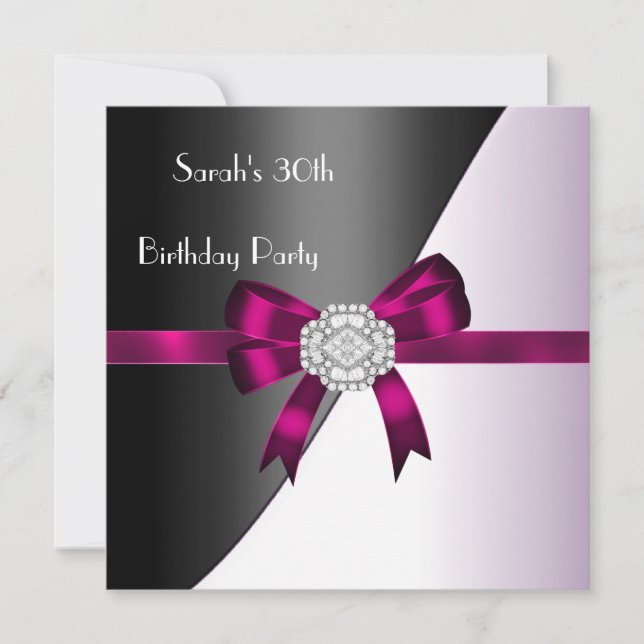 30th Birthday Party Fuschia White Black Diamond Invitation (Front)