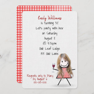 30th Birthday Party Girl with Wine Invitation