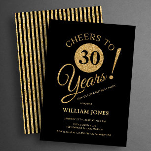 30th Birthday Party Gold Black Invitation