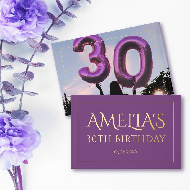 30th birthday party gold foil border purple guest book (Creator Uploaded)