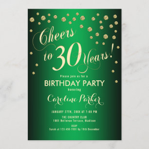 30th Birthday Party - Gold Green Invitation