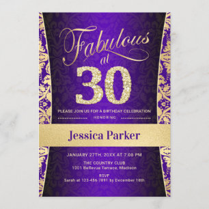 30th Birthday Party - Gold Purple Invitation