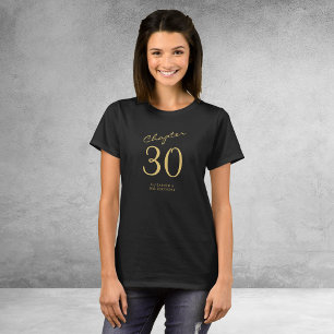 30th Birthday Party Gold Script Black T-Shirt