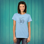 30th Birthday Party Grey Script Blue T-Shirt<br><div class="desc">Celebrate in style with this 30th Birthday party grey script blue T-Shirt! Whether you're gathering with family and friends or just having a small celebration, this stylish T-Shirt is perfect for the occasion! The classic design and comfortable fit are easily personalised with a name or hashtags for a truly unique...</div>