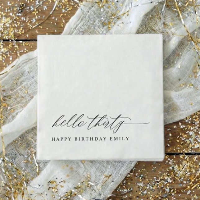 30th Birthday Party Hello 30 Modern Milestone Napkin (30th birthday party napkins - hello thirty - modern black and white party decor.)
