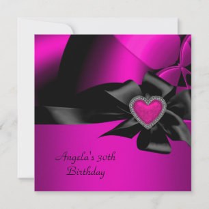 30th Birthday Party Hot Pink Silver Abstract Black Invitation