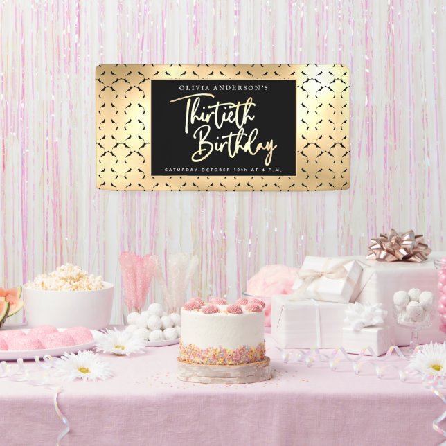 30th Birthday Party in Black White & Gold Script Banner (Party)