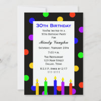 30th Birthday Party Invitation Candles and Dots