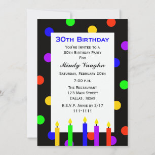 30th Birthday Party Invitation Candles and Dots