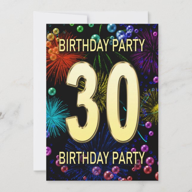 30th Birthday Party Invitation Fireworks Bubbles (Front)