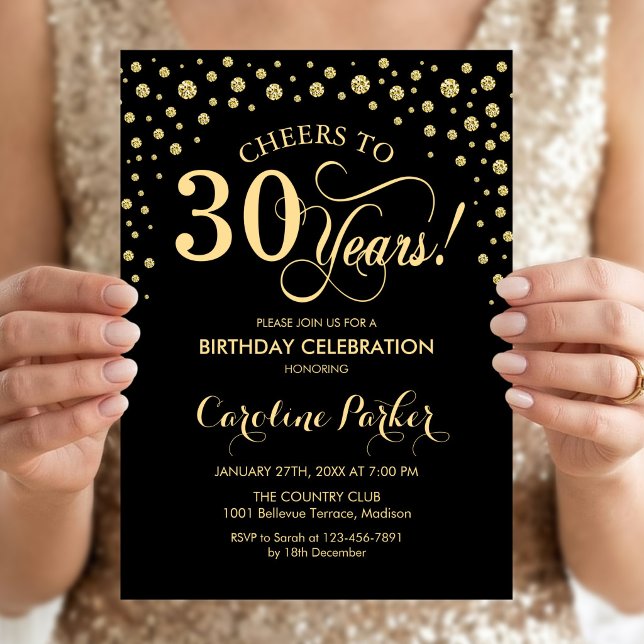 30th Birthday Party Invitation - Gold Black (Creator Uploaded)