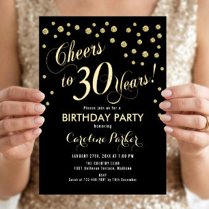 30th Birthday Party Invitation - Gold Black