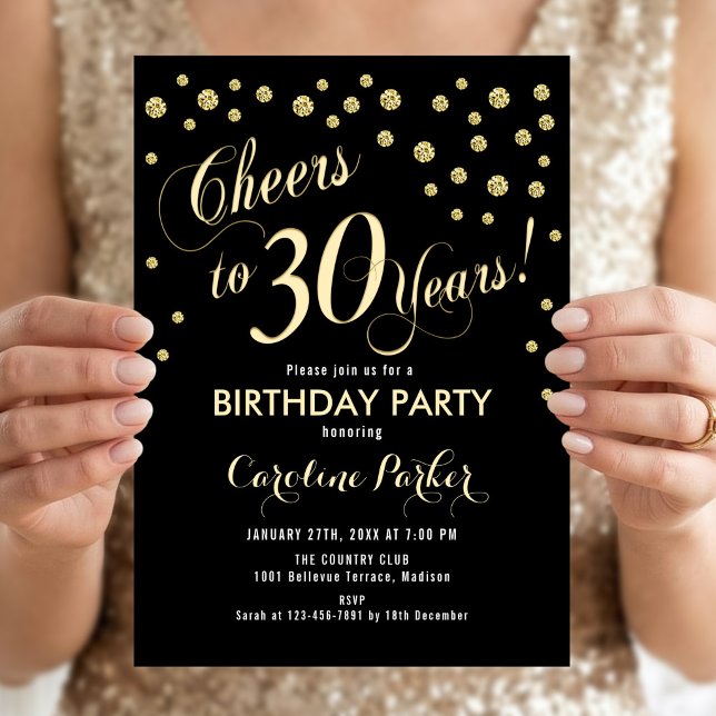 30th Birthday Party Invitation - Gold Black (Creator Uploaded)