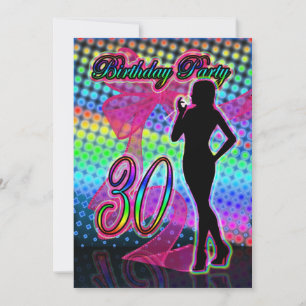30th Birthday Party Invitation, Neon With Female S Invitation