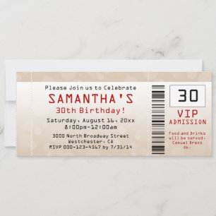 30th Birthday Party Invitation Sand Ticket