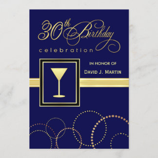 30th Birthday Party Invitations - Blue & Gold