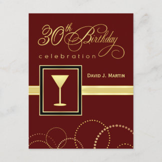 30th Birthday Party Invitations - Burgundy & Gold