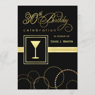 30th Birthday Party Invitations - Gold and Black