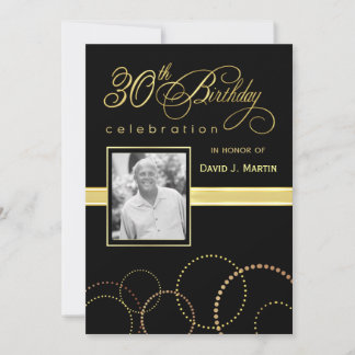 30th Birthday Party Invitations - Gold and Black