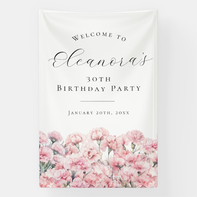30th Birthday Party January Birth Flower Welcome Banner (Vertical)