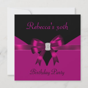 30th Birthday Party Jewel Bow Black Deep Pink Invitation
