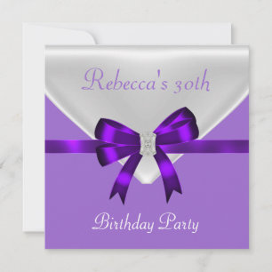 30th Birthday Party Jewel Bow White Purple 2 Invitation